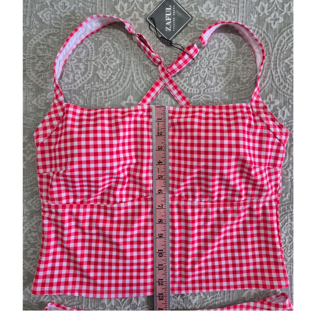 ZAFUL Red White Gingham Tankini Swimsuit Two‎ Piece Set Retro Checkered New 2XL - Picture 3 of 7